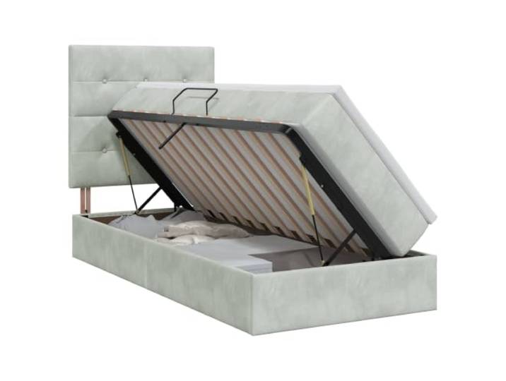 KTHLBRH Boxspringbett mit Matratze Hellgrau 100 x 200 cm USB-RGB-LED-Lichter, hydraulischer Hebemechanismus, Samt-Kopfteil,Metallrahmen,Stauraum