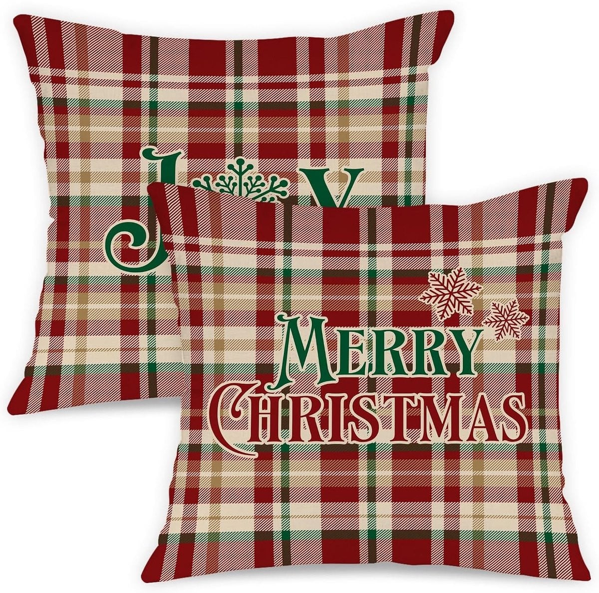 Set van 2 geruite rode kerst kussenhoezen 40 x 40 cm