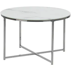 COUCHTISCH Marmor Optik weiß/silber 70cm Quincy