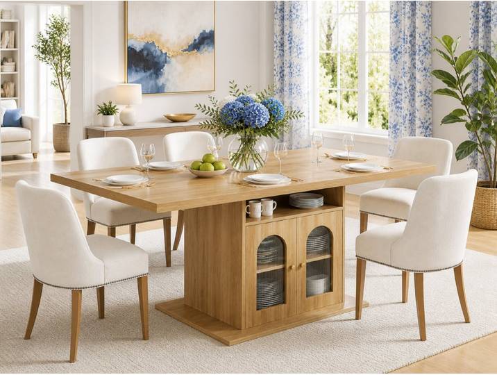 mukuhi Esstisch Esstisch mit Stauraum 140 cm Holztisch Küchentisch Schrank