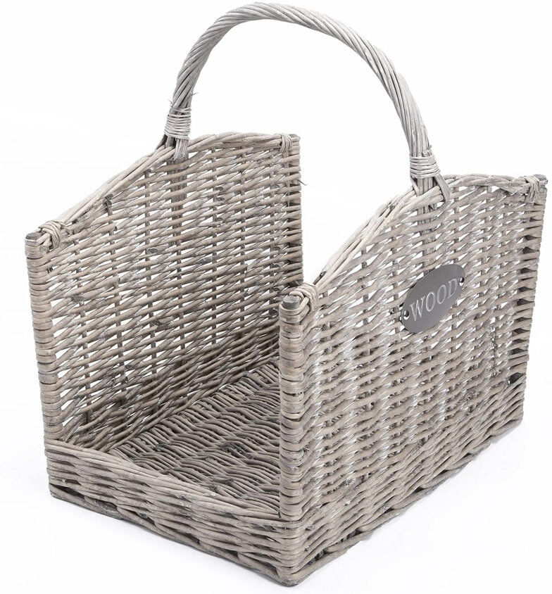 Wickerfield Wicker Log Basket with Handle Grey 48cm H X 29cm W X 42cm D