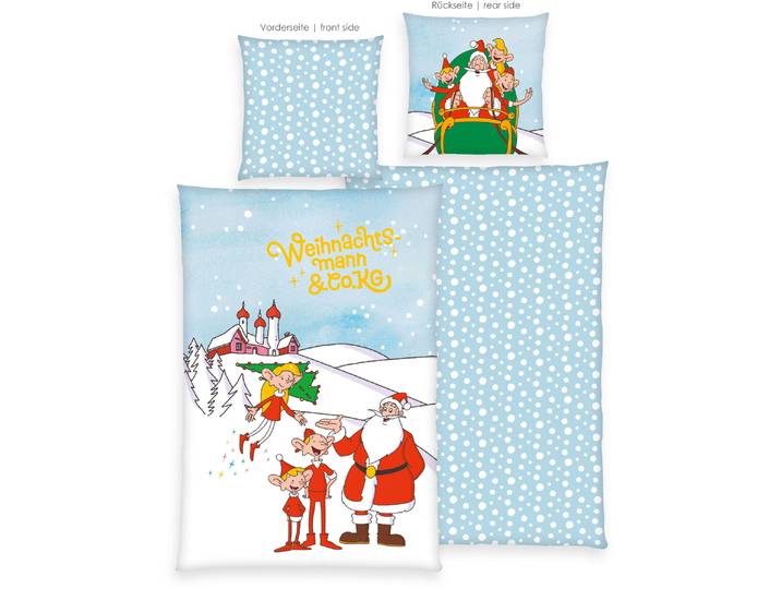 Wendebettwäsche Weihnachtsmann & Co. KG , multicolour, B/L: 135cm x 200cm, 1 Stk., 1 Stk., Flanell, B/L: 80cm x 80cm, 2, Bettwäsche, Wendebettwäsche, Wendebettwäsche