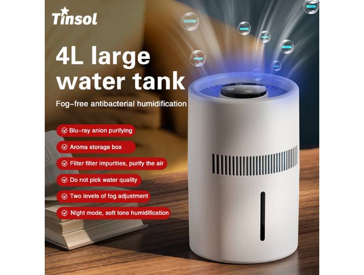 TINSOL 4L humidificateur sans brouillard HEPA Ion négatif grande zone purificateur d'air anti-odeur chambre aromathérapie diffuseur purificateur d'air