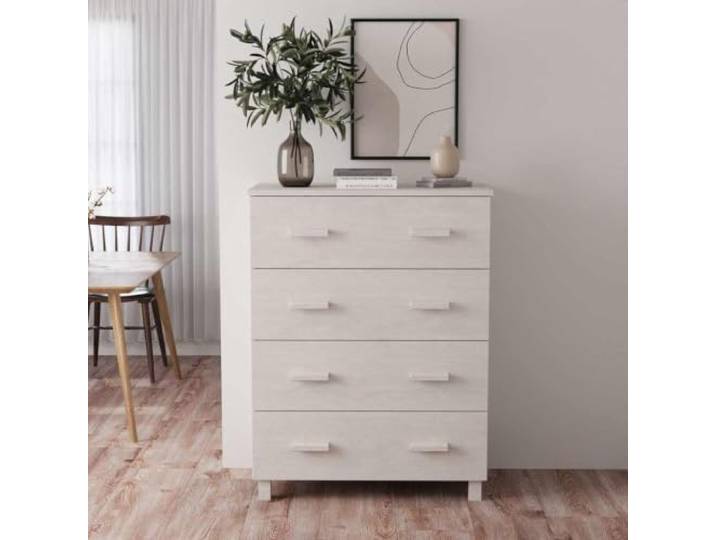 RJPLMFV Anrichte Hamar, weiß, 79 x 40 x 103,5 cm, Massivholz, Kiefer 4 ausziehbare Schubladen, geräumige Aufbewahrung, Oberseite für Dekoration, stabil und robust