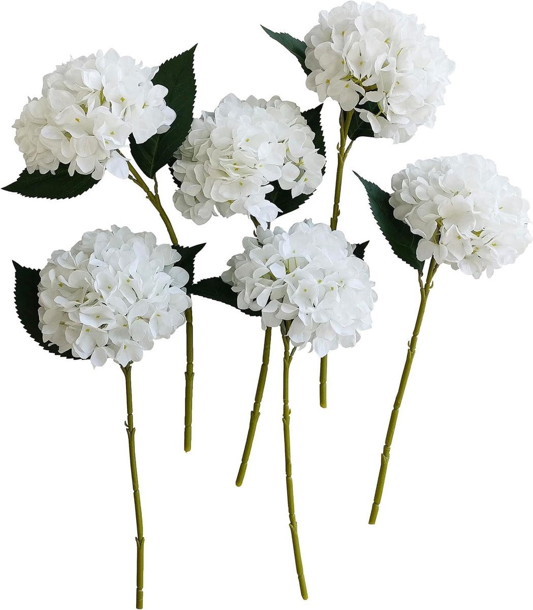 Witte kunsthortensia met zijden bloemblaadjes voor woondecoratie