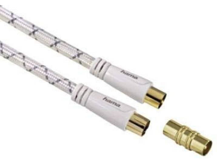 Hama 00122448 coaxkabel, 5 m, wit, coaxkabel (5 m, mannelijke connector/female connector, goud, wit, 75 ohm, 1 stuk(s))