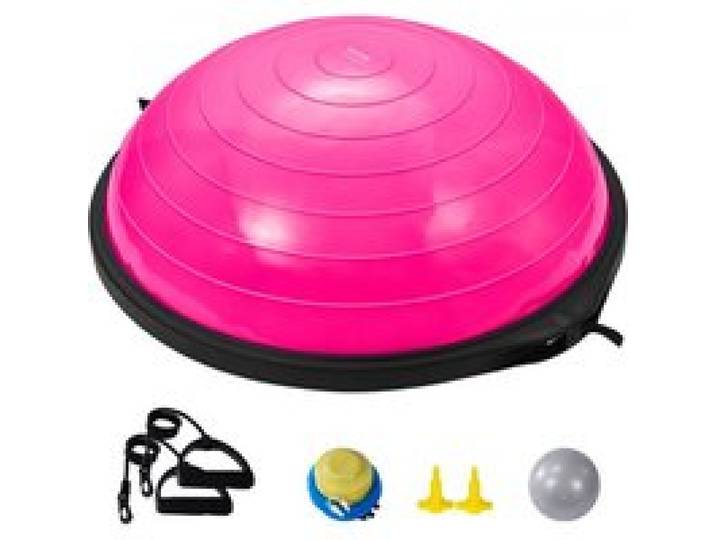 VEVOR Demi-ballon Fitness 66 cm, Ballon d'Équilibre Capacité 680 kg, Station d'Équilibre avec Bande de Résistance et Pompe à Pied, Entraînement Complet du Corps, Domicile, Gym, Gymnastique, Rose