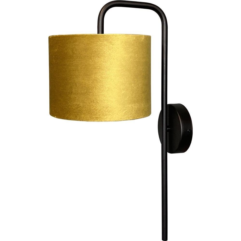 Masterlight Wandlamp Venus Zwart met Goudkleurige Stoffen Kap