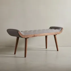 KADIMA DESIGN Sitzbank aus Massivholz und Leder/Stoff: Chesterfield-Muster, 125x50x38 cm, Lederpolsterung, Massivholzbeine.