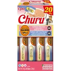 INABA Churu – Katzenfutter-Mix mit Lachs- und Lachs-Thunfisch-Geschmack, 20 x 14 g
