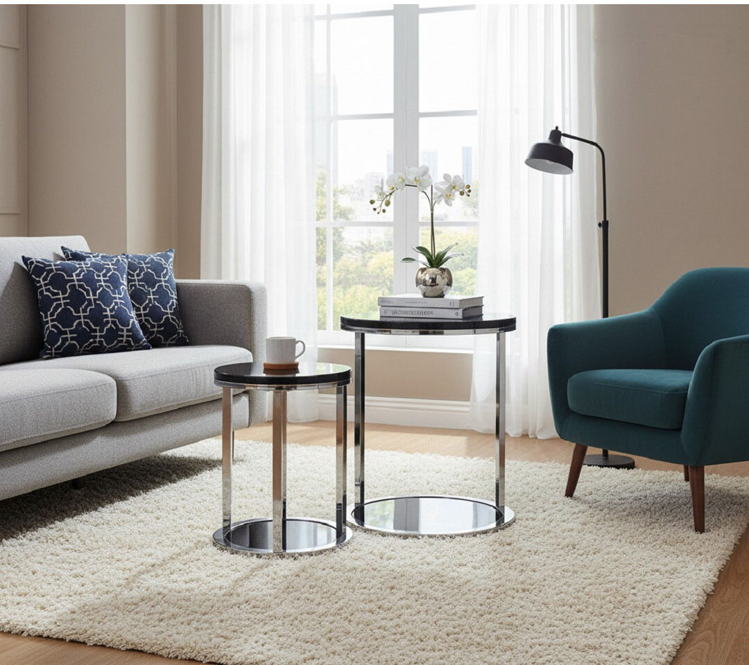 Metro Ayeshia Floor Shelf Side Table Set Black 50cm H X 40cm W X 40cm D