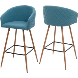 2er-Set Barhocker MCW-D72, Barstuhl Tresenhocker Küchenhocker mit Lehne, Metall Holzoptik ~ Stoff/Textil, türkis