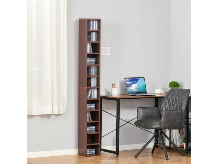 Etagère Colonne Armoire de Rangement CD/DVD 12 Compartiments Capacité Max. 204 CDs 21 x 20 x 175 cm Coloris Noyer Foncé