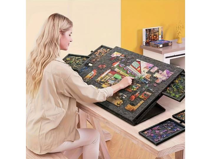 Table de puzzle portable 6 en 1/avec support et couvercle, avec six tiroirs qui peuvent contenir 1000 pièces pour l'organisation des puzzle