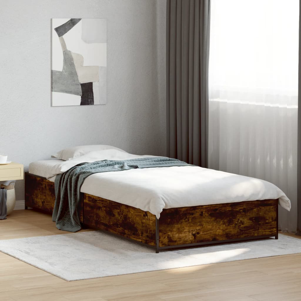 17 Stories Vidaxl Bed Frame Engineered Wood And Metal Smoked Oak Small Single (2'6)