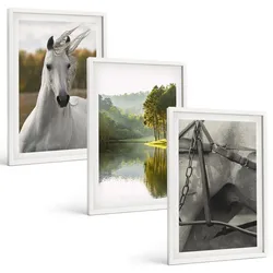 BILDER SET 3er Set - 40x60 cm Weißer Rahmen - Natur des Flusses White Horses