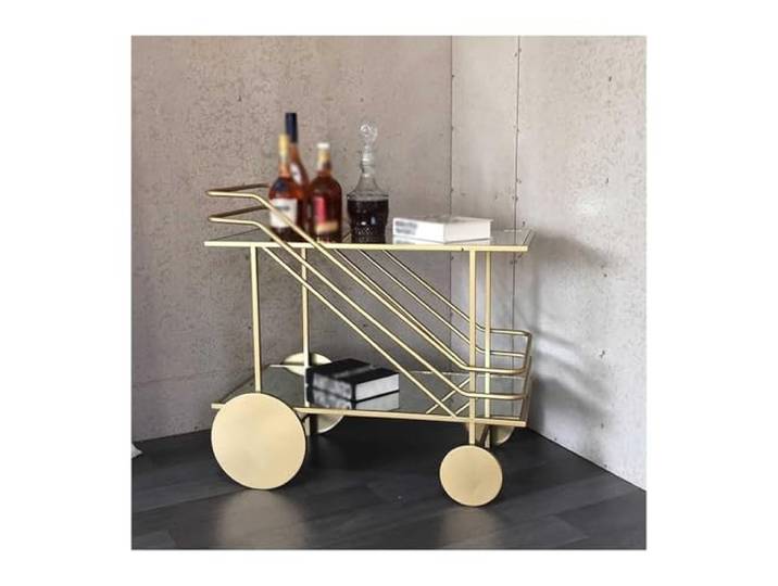 Aufbewahrungswagen, Bar- Und Servierwagen, Moderner Rollender Bar- Und Servierwagen, 2-stufige Küchen-barwagen-insel Aus Glas Und Metall Mit Rädern, Beweglicher Aufbewahrungswa(Size:Klein,Color:Gold)
