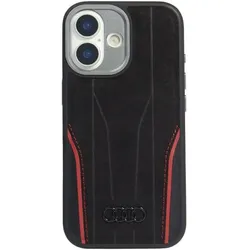 Case Audi R8 Genuine Leather MagSafe for iPhone 17 black-red (Apple iPhone 17), Smartphone Hülle, Schwarz, Rot