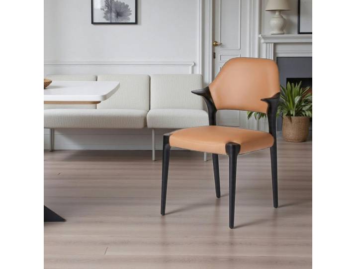 Chaise en cuir avec accoudoirs ALDER - Marron - noir