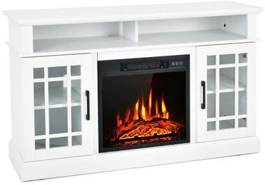 Costway 48 Inch Electric Fireplace TV Stand with Cabinets for TVs Up to 50 Inch-White