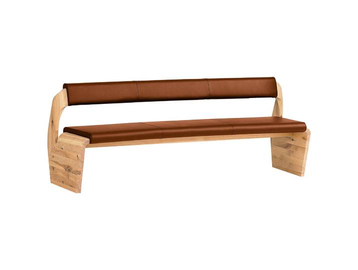 Voglauer Sitzbank, Eichefarben, Cognac, Holz, Echtleder, Nappaleder, Rindleder, Eiche, massiv, 227x84x70 cm, Goldenes M, Made in Austria, Lederauswahl, mit Rückenlehne, Esszimmer, Bank, Sitzbänke, Polsterbänke