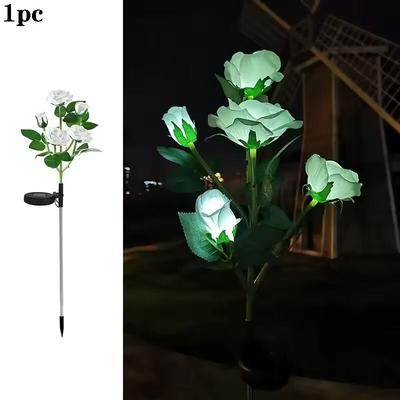 Multicon Wholesale Hub Outdoor Solar Rose LED Light, Garden Yard Path Lighting, Landscape Decoration Light 1pc White Rose