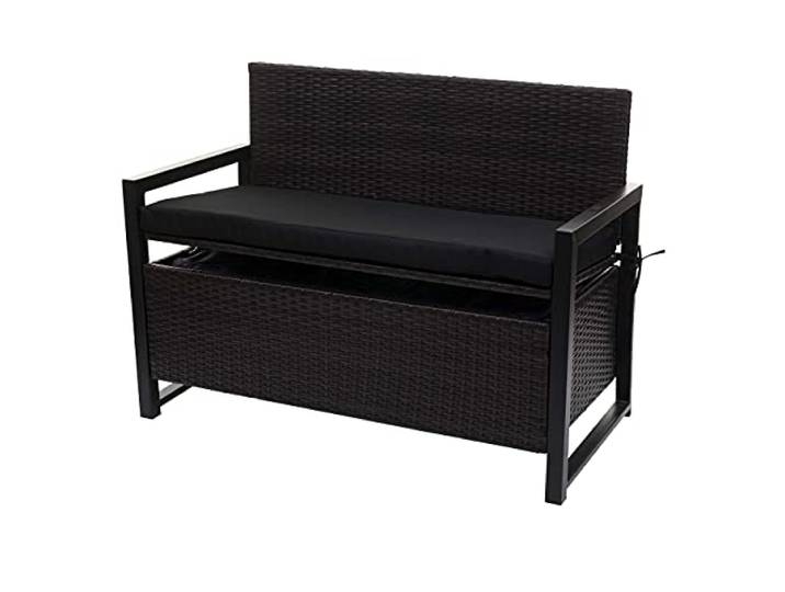 Mendler Poly-Rattan 2er Sitzbank HWC-F39AM - braun, Kissen schwarz Gartenbank, Truhenbank, Staufach, Aufbewahrung, Sitzkissen