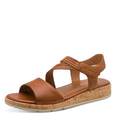 Keilsandalette TAMARIS, Damen, Gr. 37, Synthetik Textil, braun (cognac), Glattleder, unifarben, Basic, Schuhe, Riemchensandale, Sommerschuh mit Touch it-Ausstattung