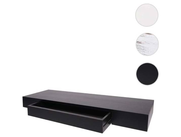 Étagère murale avec tiroir en bois massif HWC-H37 - noir