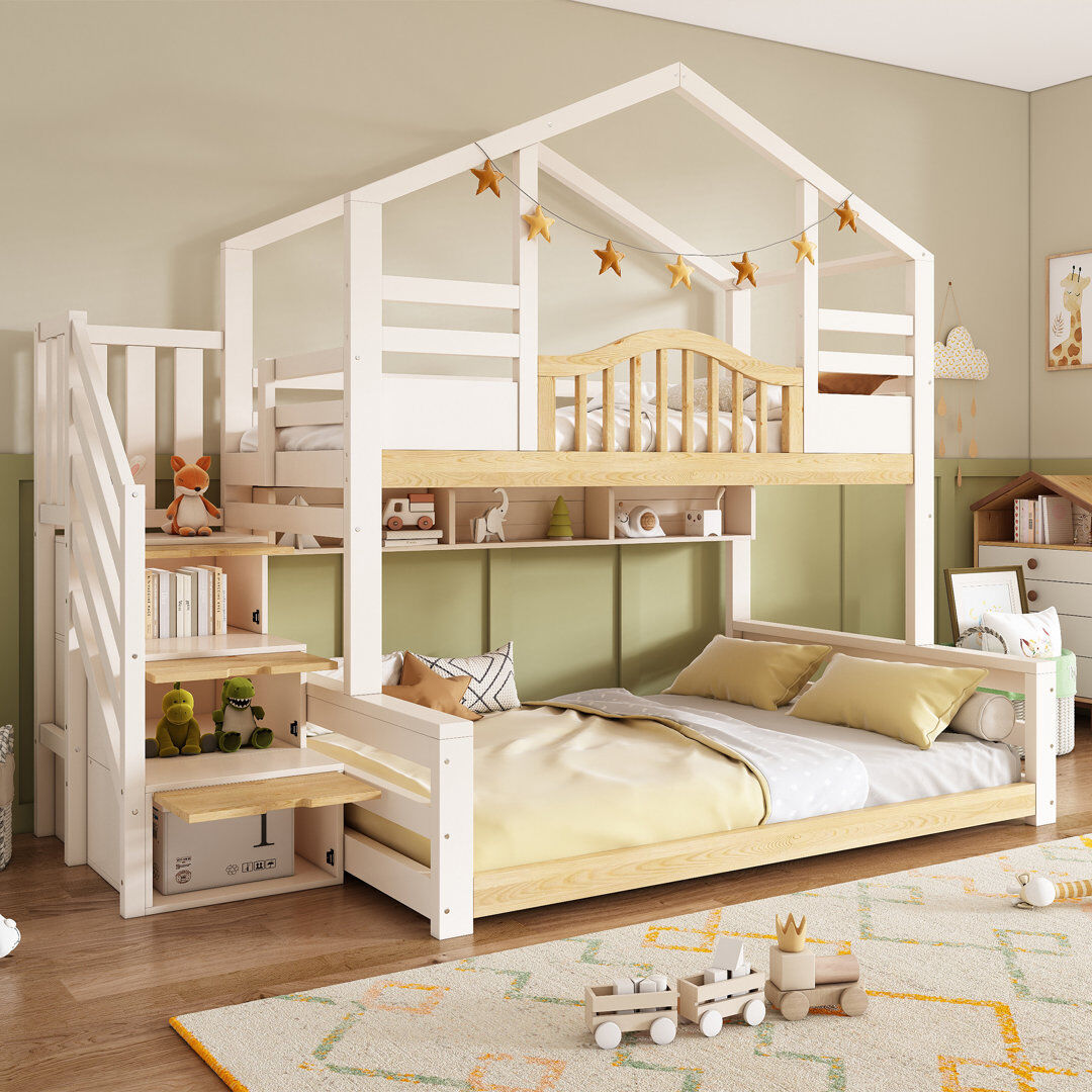 Brambly Cottage Bunk Bed 3ft + 4ft6 with storage stairs white + natural White