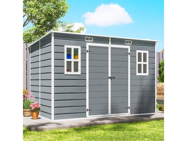 Outsunny Abri à Outils 2 Entrées PP Aluminium 303x183x184cm Gris