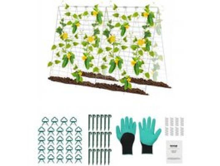 VEVOR Treillis de concombre pour plantes grimpantes, treillis de jardin pliable en métal pour lit surélevé, avec pinces pour plantes, support de plantes, pour tomates, courges, légumes, 90 x 140 cm