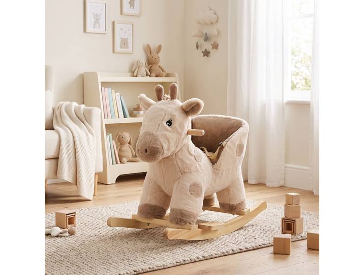 AIYAPLAY Cheval à Bascule Bébé Girafe Effet Sonore Beige 68x35x50cm