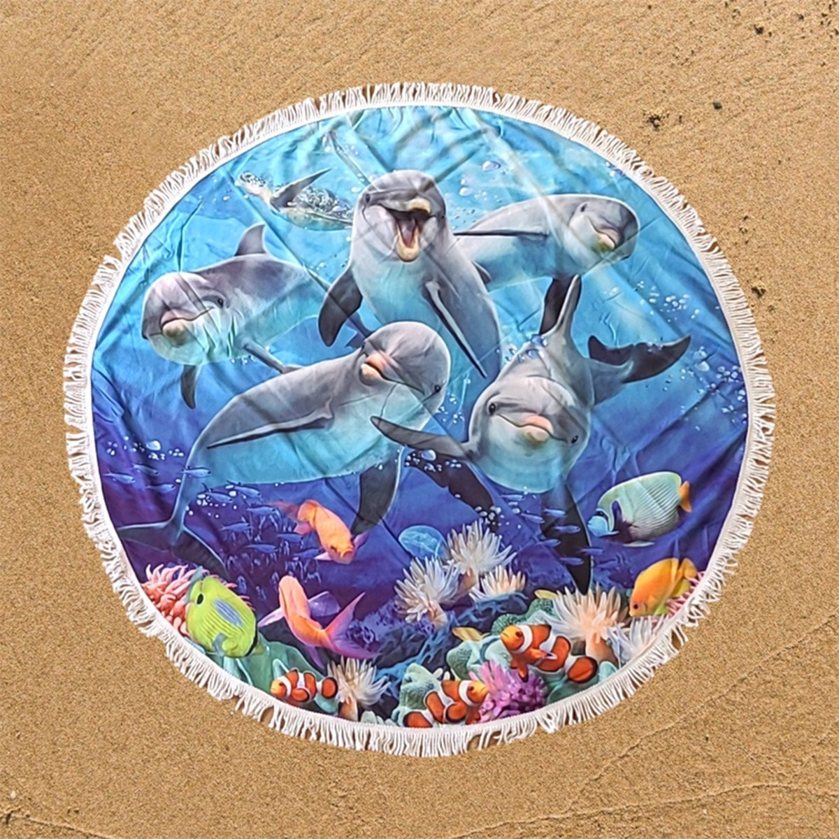 Dolfijnen Rond Strandlaken Dolphin Delight 150 cm van The Coloured House