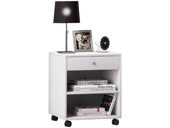 Nachttisch VCM Holz Nachttisch Schrank Rolda Schublade Rollen , weiß, B:45cm T:38cm, Tische, Nachttisch