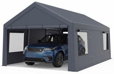 Costway 10x20 FT Portable Garage with 2 Doors & 4 Mesh Windows and PE Cover for Car-Gray