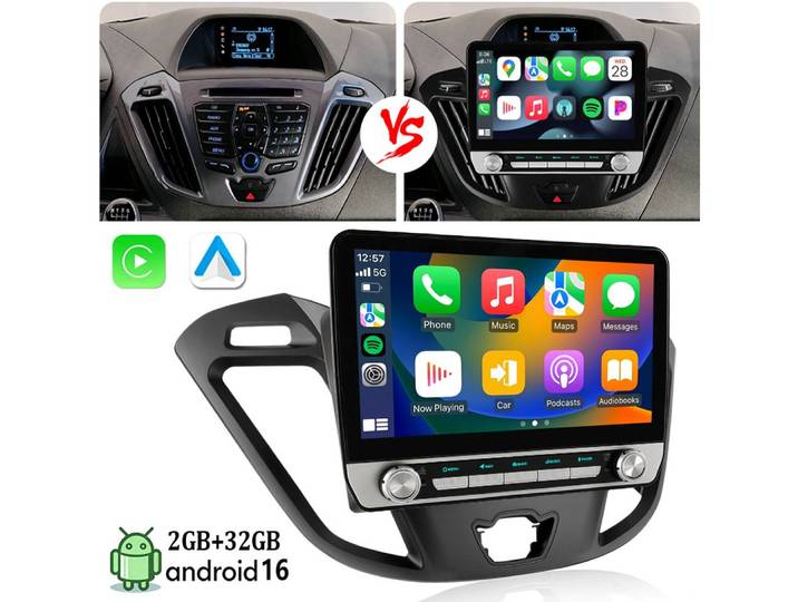 ESSGOO Android16 DAB+ Autoradio Für Ford Transit Custom 2012-2021 Carplay GPS Autoradio (RDS, 4+64GB(optional), Digitalradio (DAB), FM, GPS, SWC)