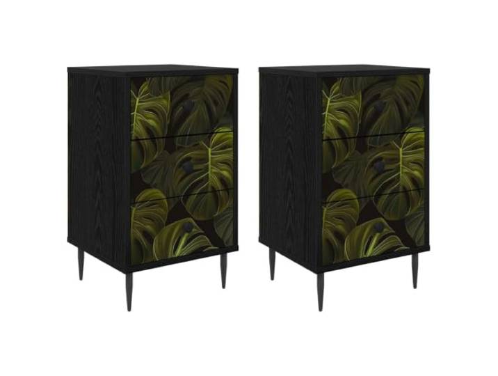 Fisinber Nachttisch 2er Set Schwarz Eichen-Optik 36x33x61 cm ELBURG Moderne Beistelltische fürs Schlafzimmer mit viel Stauraum, dekorativer Front und erhöhtem Fußdesign gegen Feuchtigkeit.