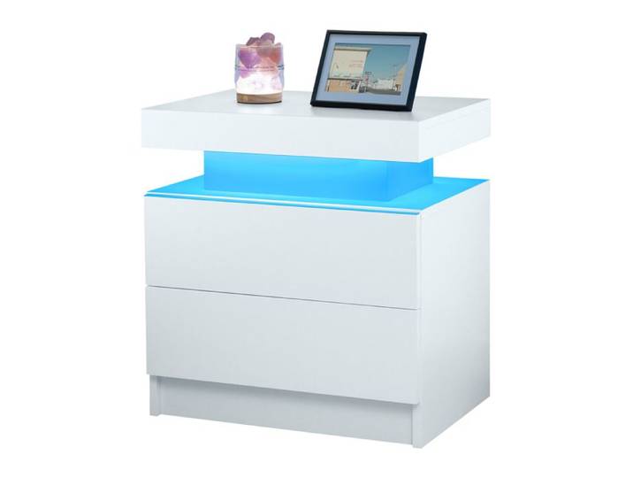 Table de chevet - FURNITURER - LED - 2 tiroirs - Éclairage RGB - Contrôle appli & télécommande