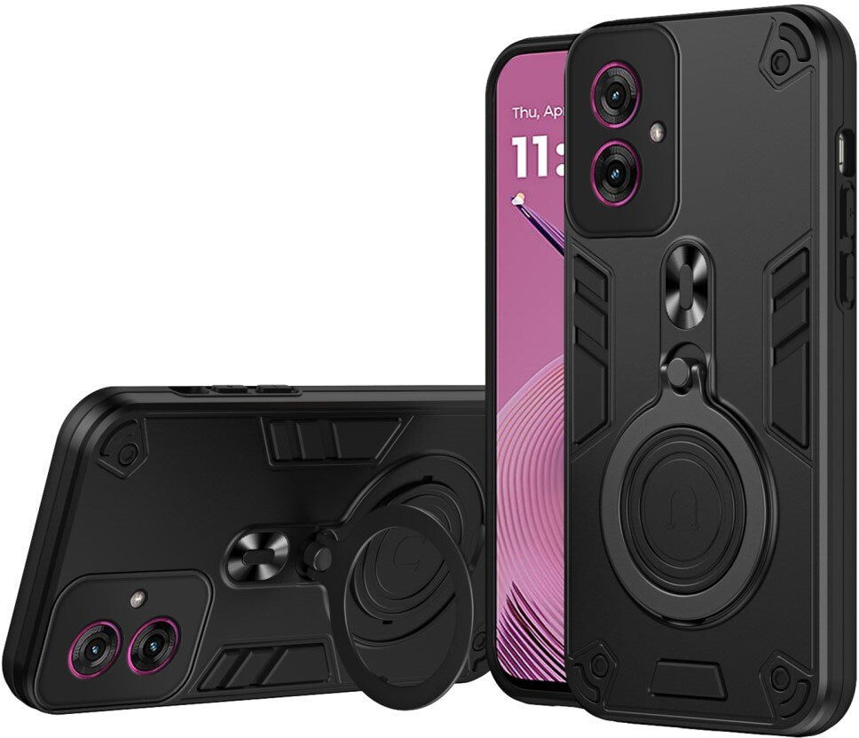 Motorola Moto G55 - EIDERWOOD Hybrid Håndværker Cover m. Roterende Kickstand - Sort