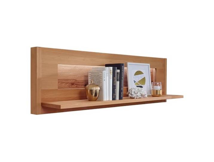 Lomadox Wohnzimmer Wandboard Wandregal mit 123 cm Breite in Buche Buche massiv geölt, inkl. LED-Beleuchtung, Massivholz/Echtholz, Softclose, grifflos