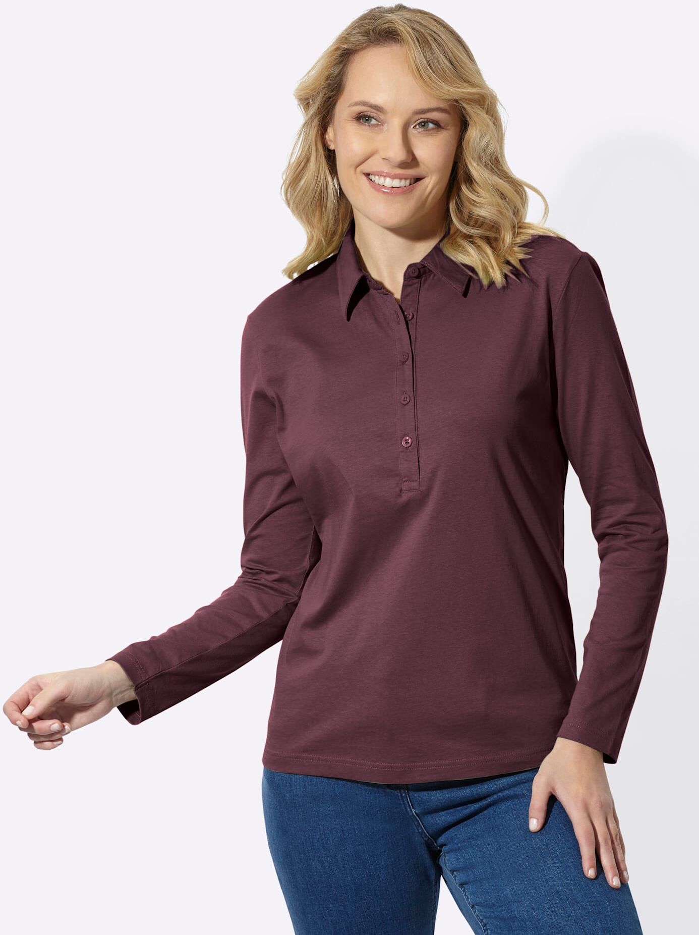 Poloshirt CLASSIC BASICS "Poloshirt", Damen, Gr. 56, dunkelrot, 100% Baumwolle, unifarben, Shirts Poloshirt dunkelrot 56