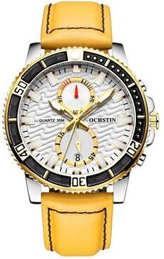 Everyday Crate Ochstin 6045A Mens Quartz Watch Genuine Leather Business Watch With Luminous Display gold+yellow