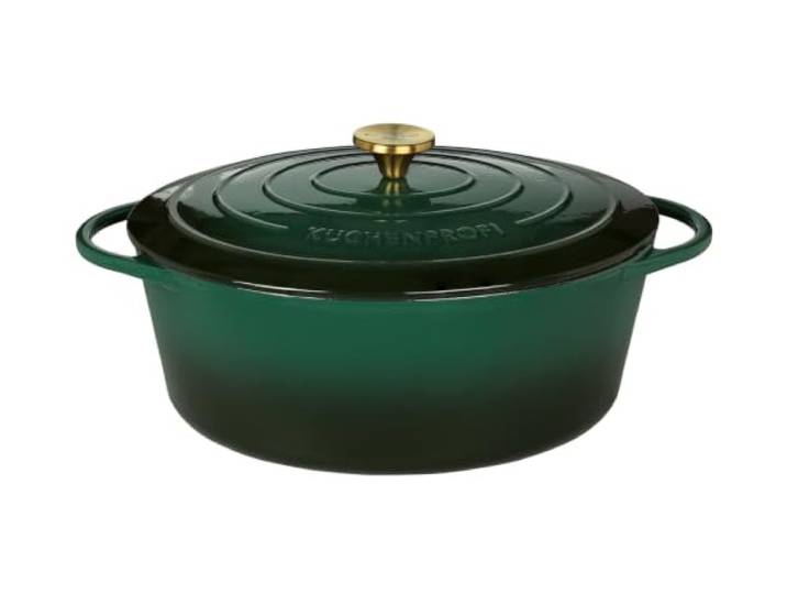 KÜCHENPROFI Gusseisen Bräter mit Deckel, grün/innen schwarz, 33 cm, Schmortopf, Auflaufform, Dutch Oven, Brotbacktopf, emailliert, zum Schmoren,Backen,Braten, 0402001133