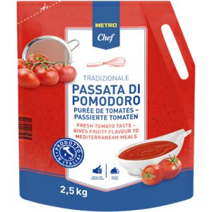 METRO-Chef Gemüsekonserve Tradizionale Passata di Pomodoro, ohne Zuckerzusatz, passierte Frucht, im Beutel, 2,5 kg