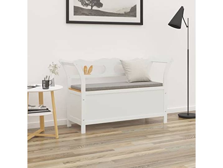 VIHHQGC Sitzbank Weiß 107x45x75,5 cm Massivholz Tanne mit Stauraum Massivholz Tanne, Rückenlehne, Armlehnen, Stauraum, Flur, Eingangsbereich