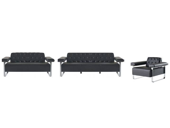 JVmoebel Polstergarnitur Chesterfield Sofa Schwarz mit edlem Polsterbezug, (Sofa-Set 3tlg (3-Sitzer + 2-Sitzer + Sessel), Made in Europa
