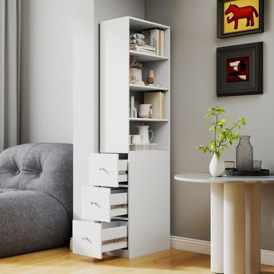 Kodotan sofa 70.87 inch H Display Storage Cabinet 4 Tier Shelf 3 Side Drawers Modern Wooden Tall Bookshelf Living Room