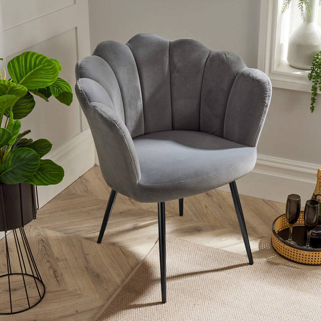 Canora Grey Bruning Scallop Velvet Barrel Accent Chair Grey 83cm H X 71cm W X 59cm D