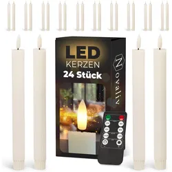 Novaliv, LED Kerzen, LED Stabkerzen 24 Stück ECHTWACHS gerippt WEISS - mit Timer Funktion 6 Stunden - 23cm Höhe für (24x)